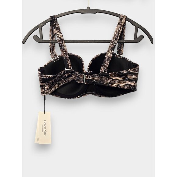 Calvin Klein Lace Printed Look Padded Underwire Balconette Bikini Top Gray M NWT - Picture 7 of 12